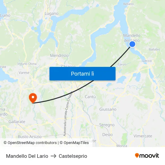 Mandello Del Lario to Castelseprio map