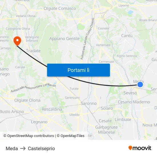 Meda to Castelseprio map