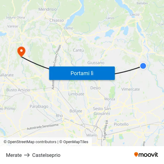 Merate to Castelseprio map
