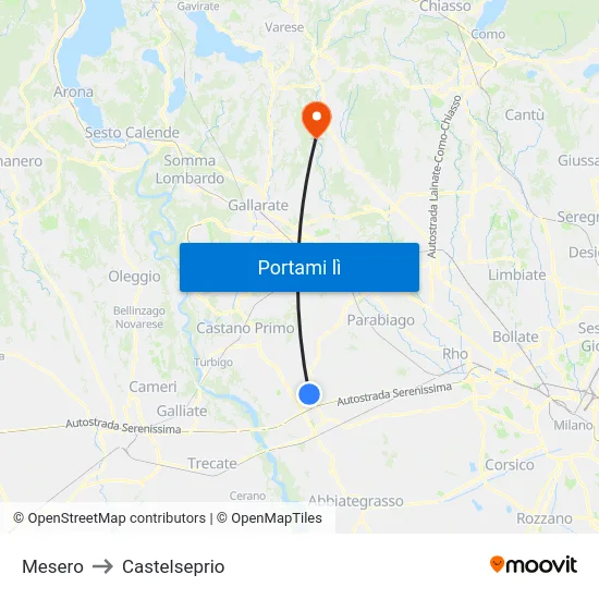 Mesero to Castelseprio map