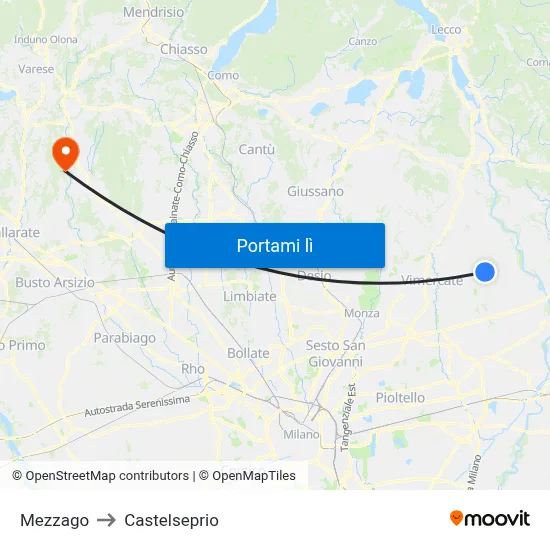 Mezzago to Castelseprio map