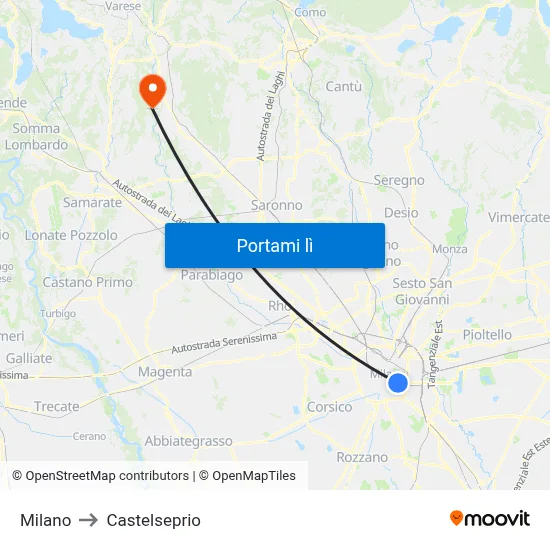 Milano to Castelseprio map