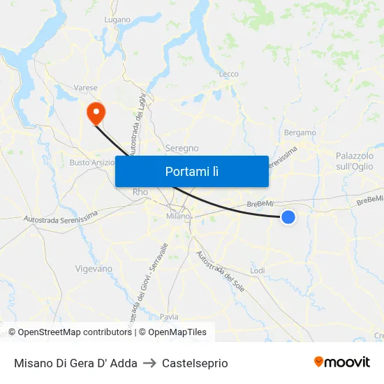 Misano Di Gera D' Adda to Castelseprio map