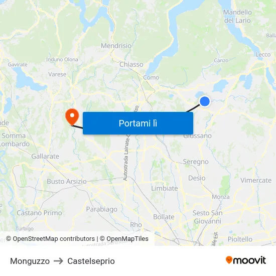 Monguzzo to Castelseprio map