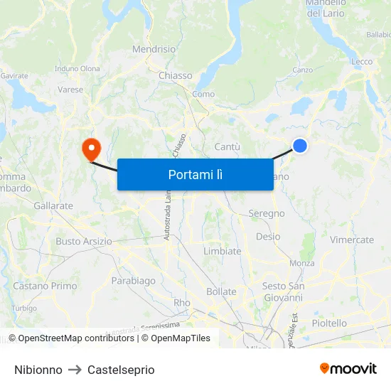 Nibionno to Castelseprio map