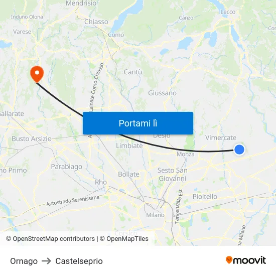 Ornago to Castelseprio map