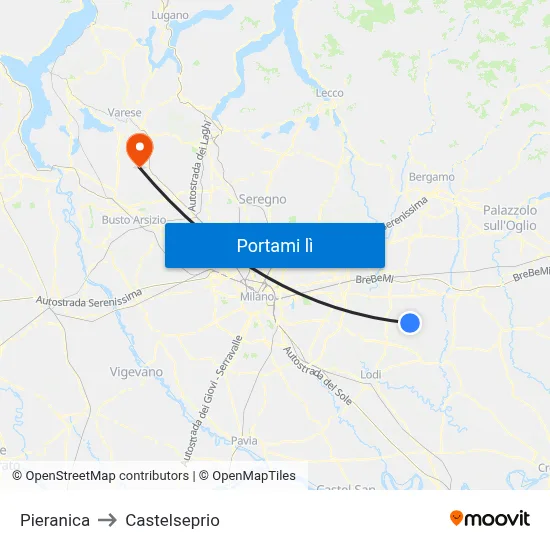 Pieranica to Castelseprio map