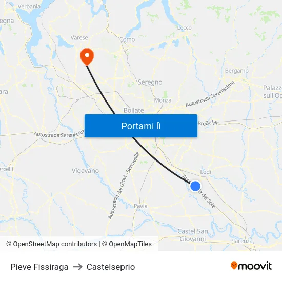 Pieve Fissiraga to Castelseprio map