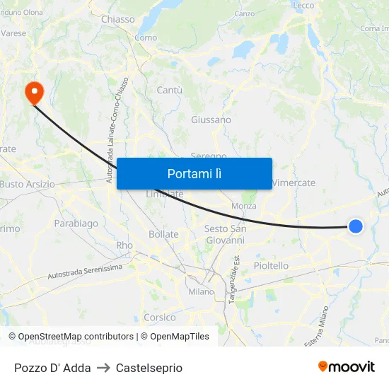 Pozzo D' Adda to Castelseprio map