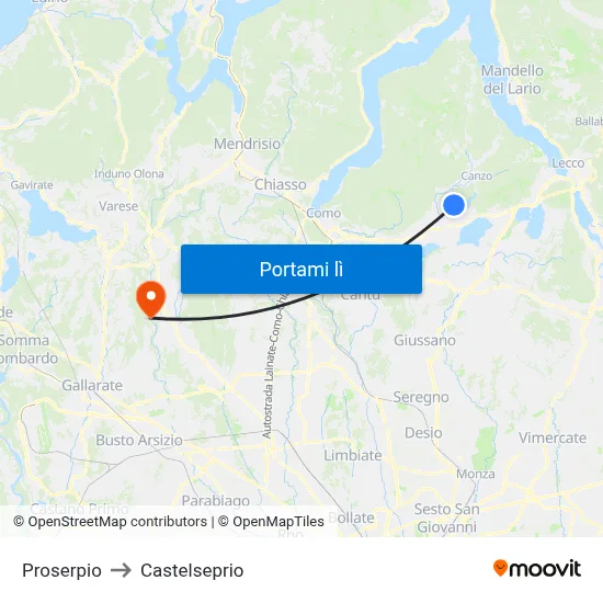 Proserpio to Castelseprio map