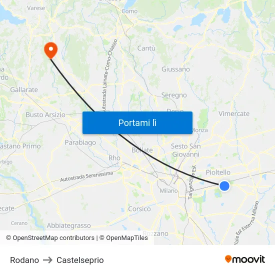 Rodano to Castelseprio map