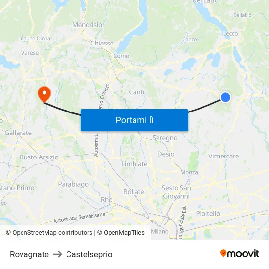 Rovagnate to Castelseprio map