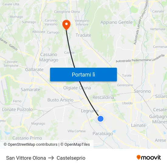 San Vittore Olona to Castelseprio map