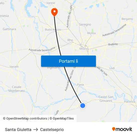 Santa Giuletta to Castelseprio map