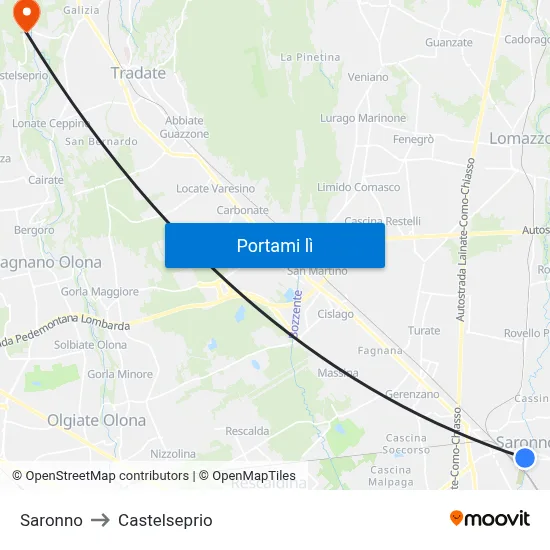 Saronno to Castelseprio map