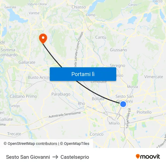 Sesto San Giovanni to Castelseprio map