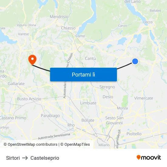 Sirtori to Castelseprio map