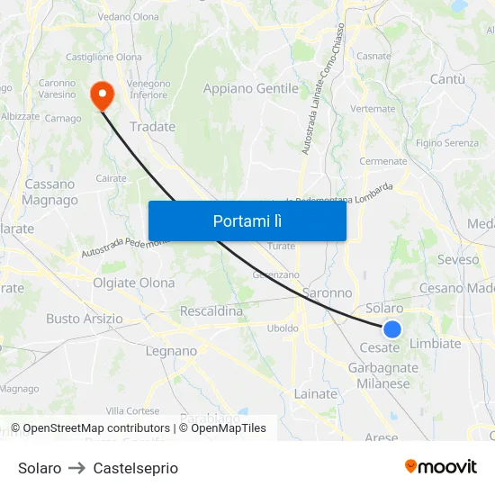 Solaro to Castelseprio map