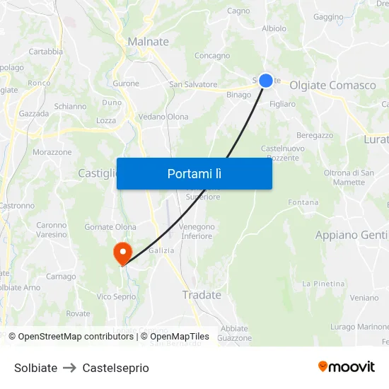Solbiate to Castelseprio map