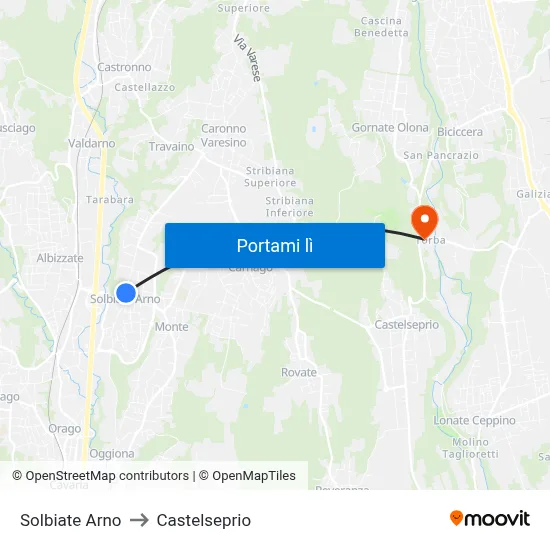 Solbiate Arno to Castelseprio map