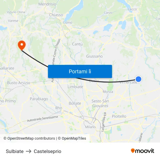 Sulbiate to Castelseprio map