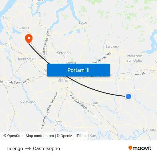 Ticengo to Castelseprio map