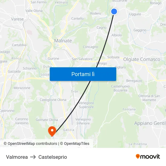 Valmorea to Castelseprio map