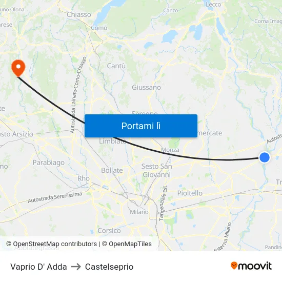 Vaprio D' Adda to Castelseprio map