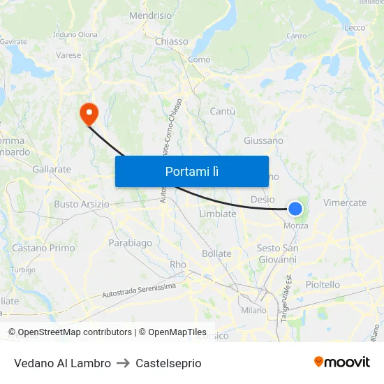 Vedano Al Lambro to Castelseprio map