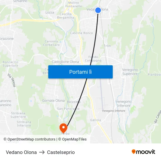 Vedano Olona to Castelseprio map