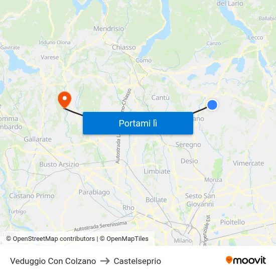 Veduggio Con Colzano to Castelseprio map