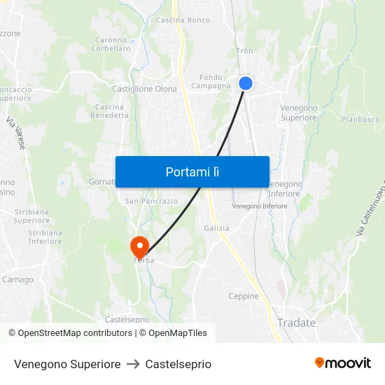 Venegono Superiore to Castelseprio map