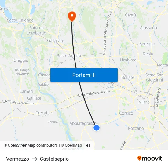 Vermezzo to Castelseprio map