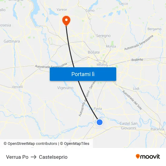 Verrua Po to Castelseprio map
