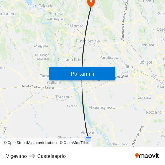 Vigevano to Castelseprio map