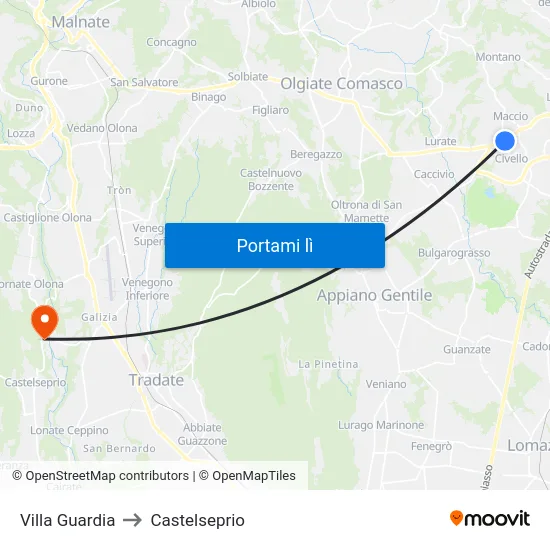 Villa Guardia to Castelseprio map