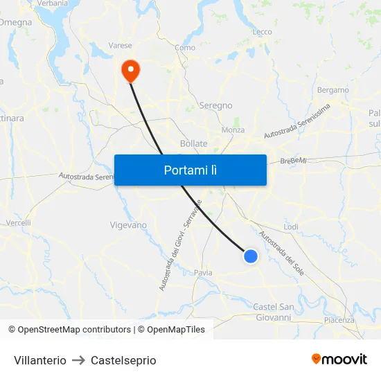 Villanterio to Castelseprio map