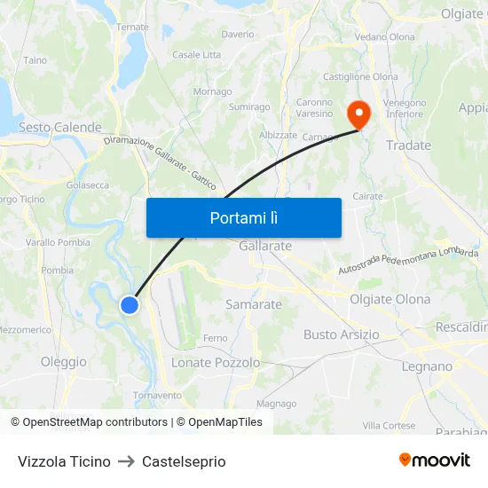 Vizzola Ticino to Castelseprio map