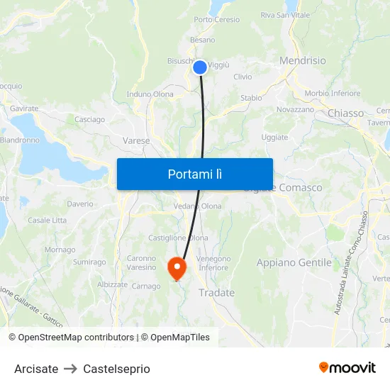 Arcisate to Castelseprio map