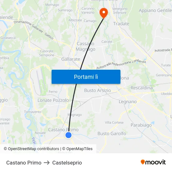Castano Primo to Castelseprio map