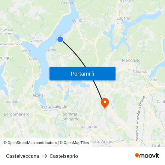Castelveccana to Castelseprio map