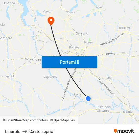 Linarolo to Castelseprio map