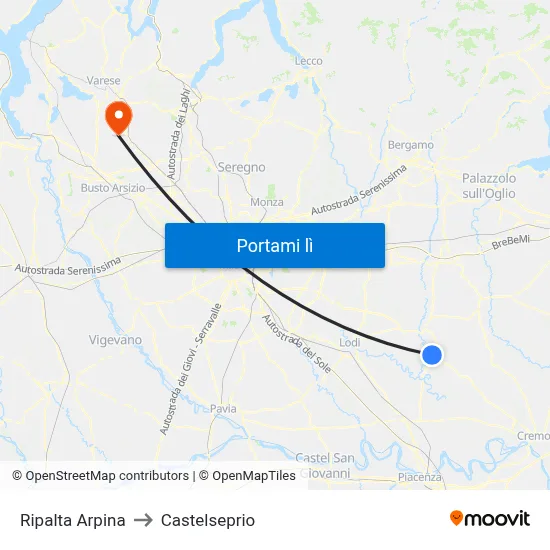 Ripalta Arpina to Castelseprio map