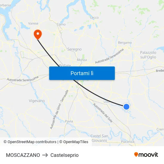 MOSCAZZANO to Castelseprio map