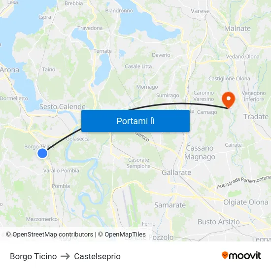 Borgo Ticino to Castelseprio map