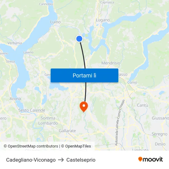 Cadegliano-Viconago to Castelseprio map