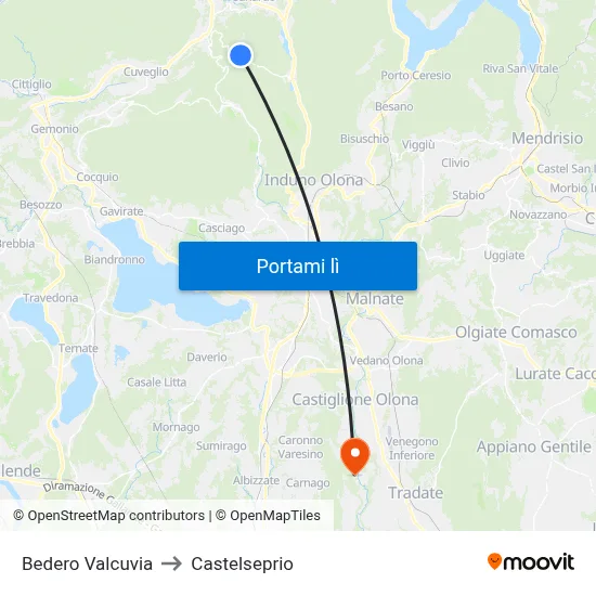 Bedero Valcuvia to Castelseprio map