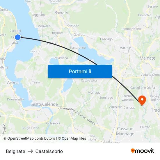 Belgirate to Castelseprio map