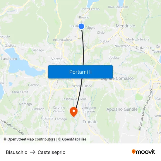 Bisuschio to Castelseprio map