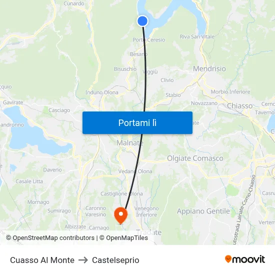 Cuasso Al Monte to Castelseprio map
